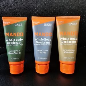 Mando Whole Body Deodorant, 3 Pack 2.20Z Clover Woods, Mt Fugi & Uncented